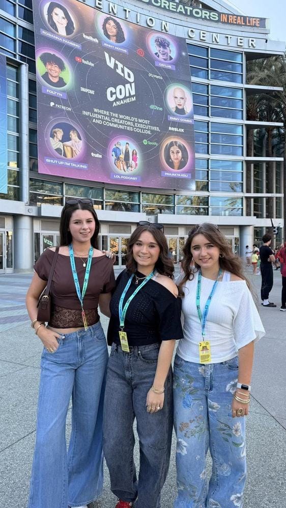 Angelina, Scarlett, and Annabella outside the Anaheim Convention Center at VidCon Anaheim